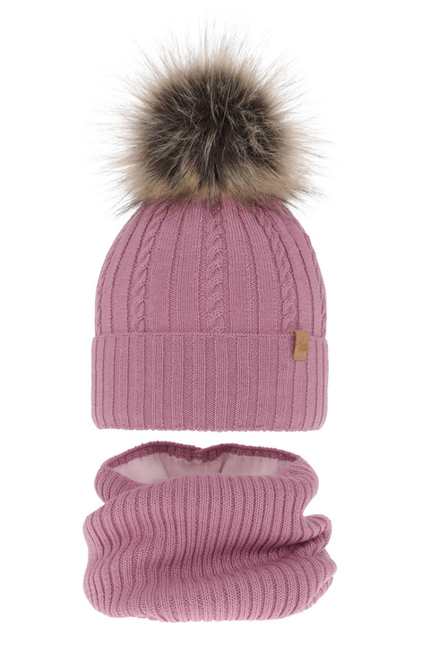 Pige vintersæt: hue og halsvarmer, violet, med merinould, Mirabel
