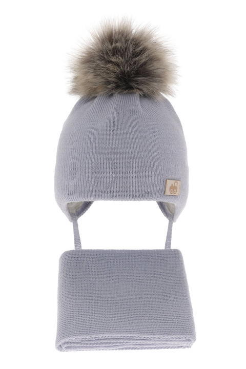 Dreng vintersæt: hue og tørklæde, vinter, lyseblå, med merinould, med bindebånd, Anastazy