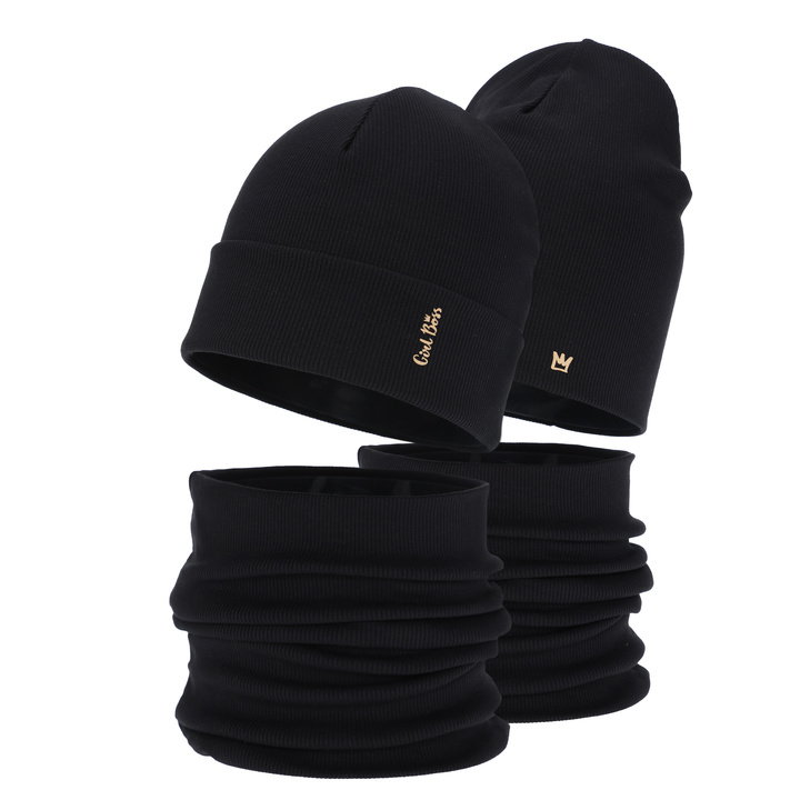 Pige efterår/forår sæt: hue og halsvarmer, sort, bomuld, Carina