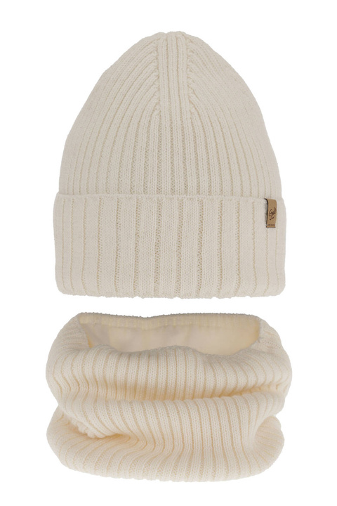 Pige vintersæt: hue og halsvarmer, cremefarvet, med merinould, Mesalia