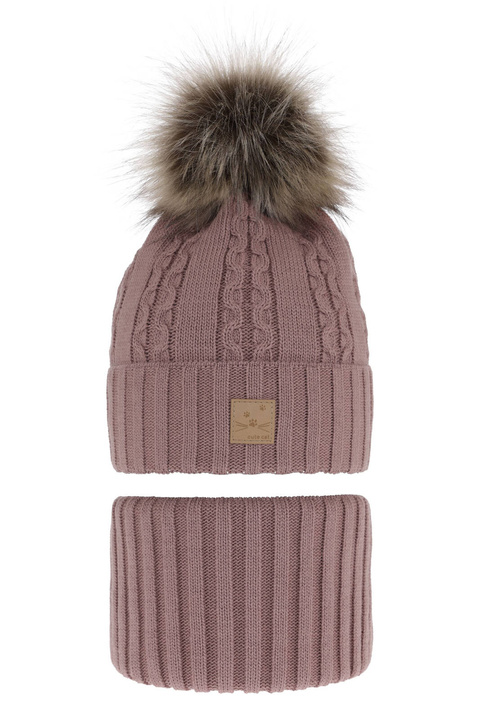 Pige vintersæt: hue og halsrør, lilla, med garn pompon, Alexia