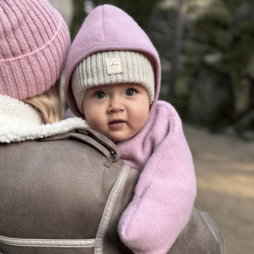 Pige vinterhue, jasnoróżowa, Med merinould, Med bindebånd, Foret med fleece, Havana