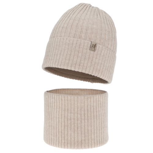 Pige vintersæt: hue og halsvarmer, beige, 100% Merino Uld, Patricia