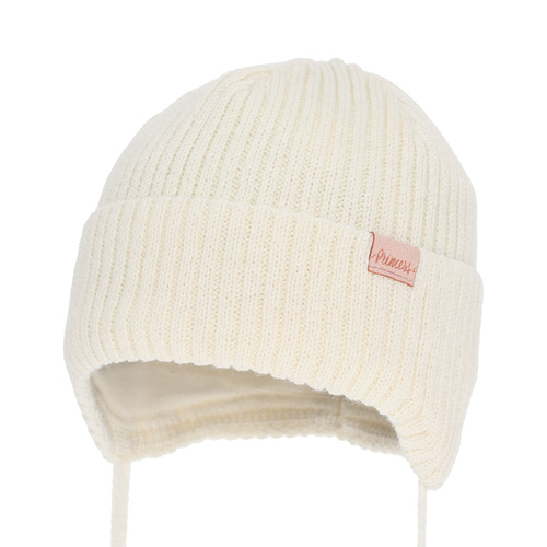 Pige vinterhue, creme, med bindebånd, med merinould, Punia