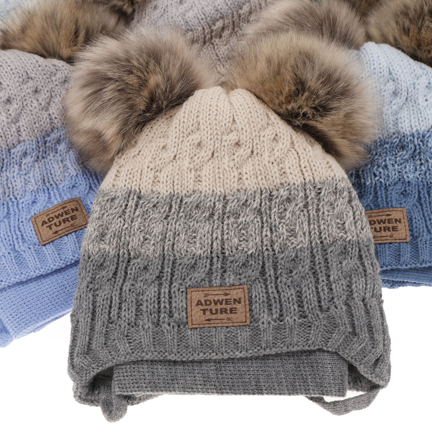 Dreng vintersæt: hue og tørklæde, camel, med to pomponer, med bindebånd, Platon