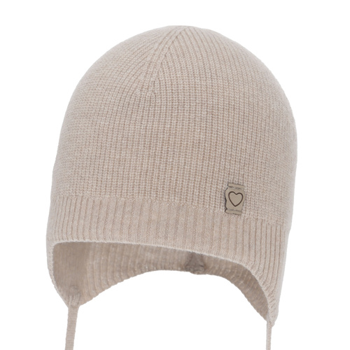 Pige efterår/forår hue, beige, med merinould og kashmir, med bindebånd, Orida