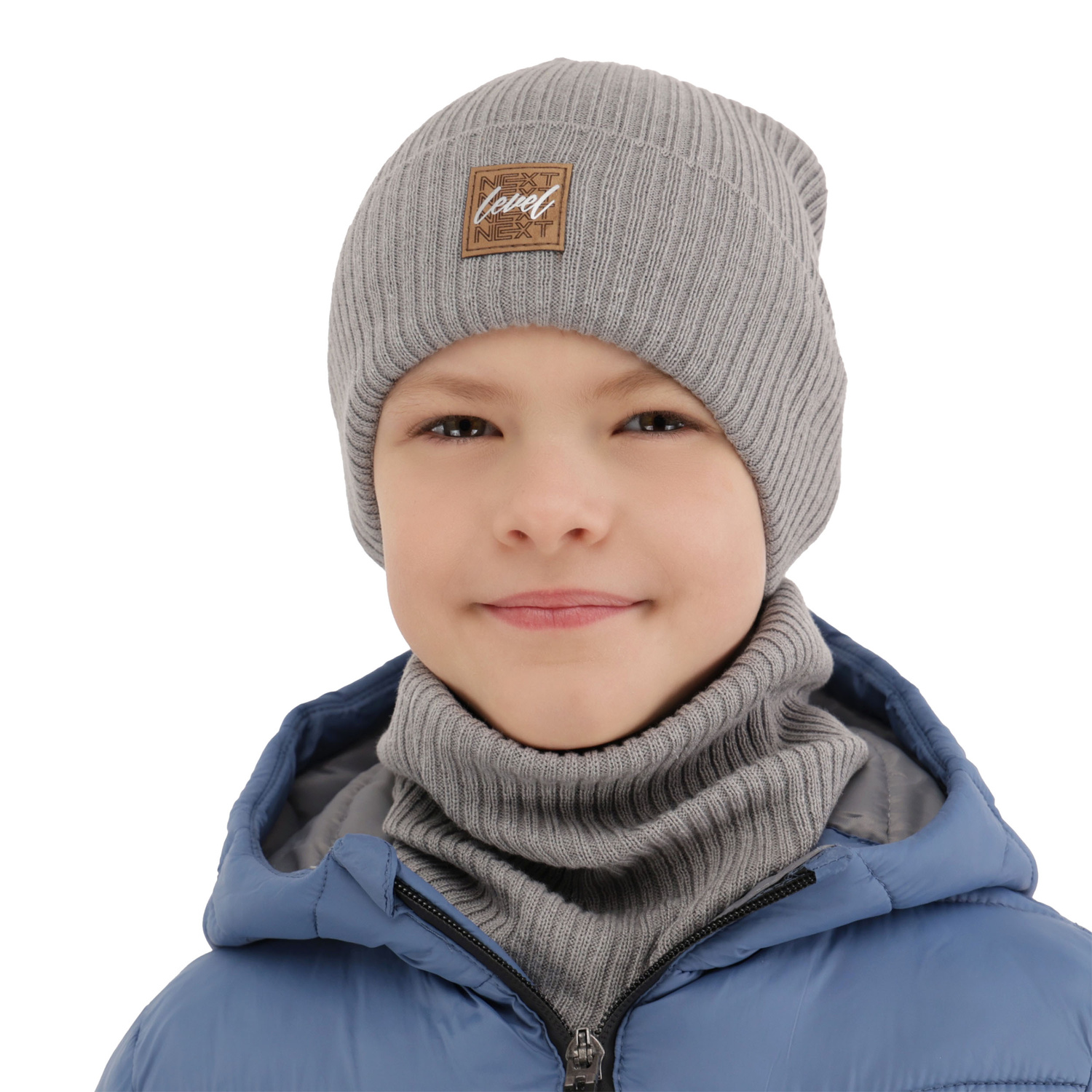 Dreng efterår/forår sæt: hue og halsvarmer, med bomuld, blå, Fenix