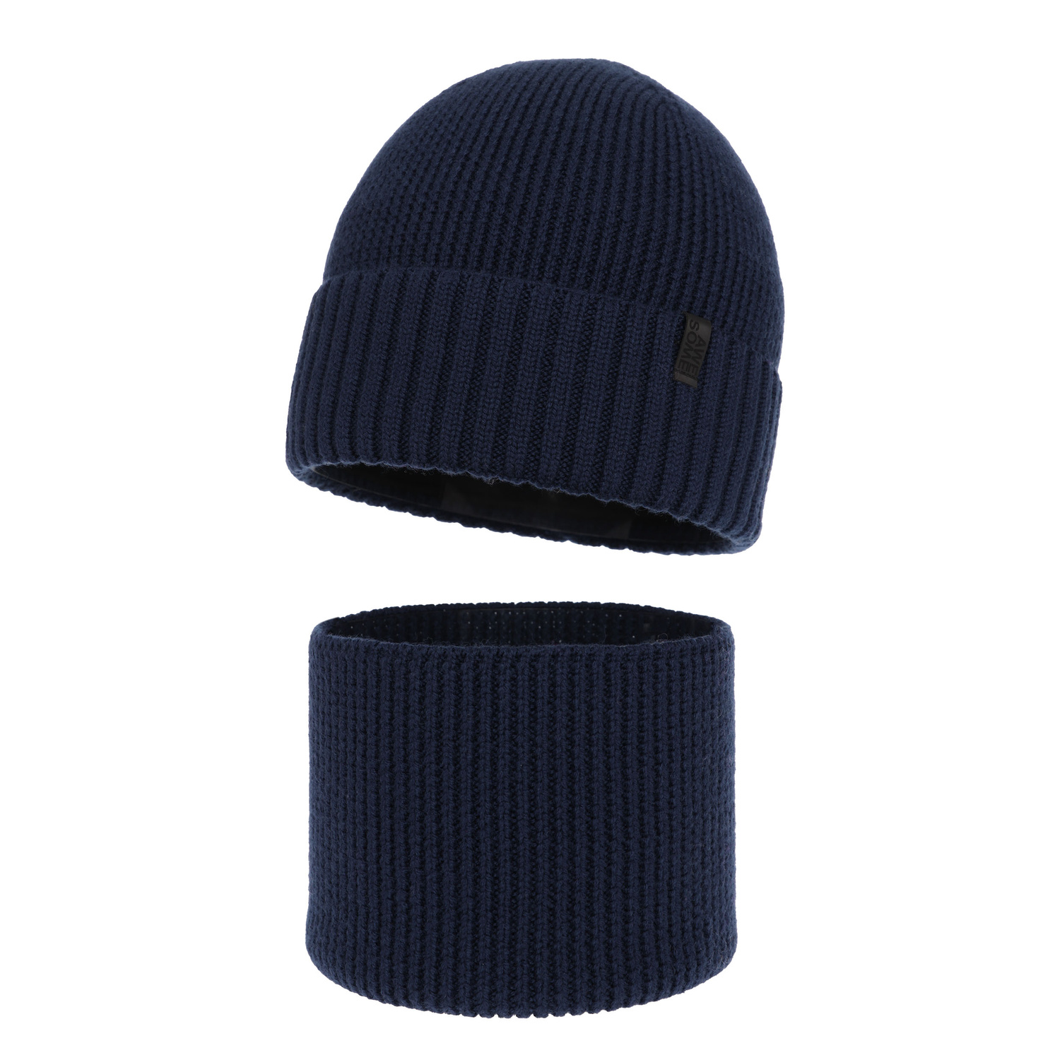 Dreng vintersæt: hue og halsvarmer, 100% Merino Uld, foret med merinould, mørkeblå Harbin