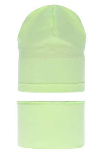 Pige efterår/forår sæt: hue og halsvarmer, lime, bomuld, Hazelka