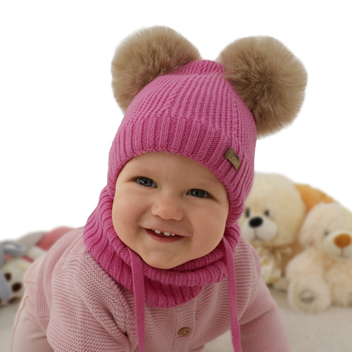 Pige hue og halsedisse, vinter sæt, creme, 100% merinould, foret med uld fleece, Lumia