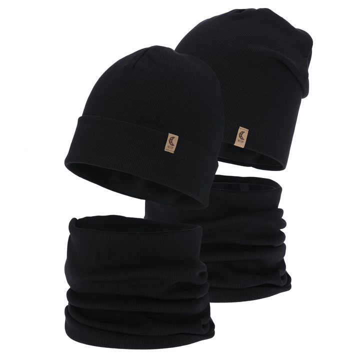 Pige efterår/forår sæt: hue og halsvarmer, sort, bomuld, Bravura