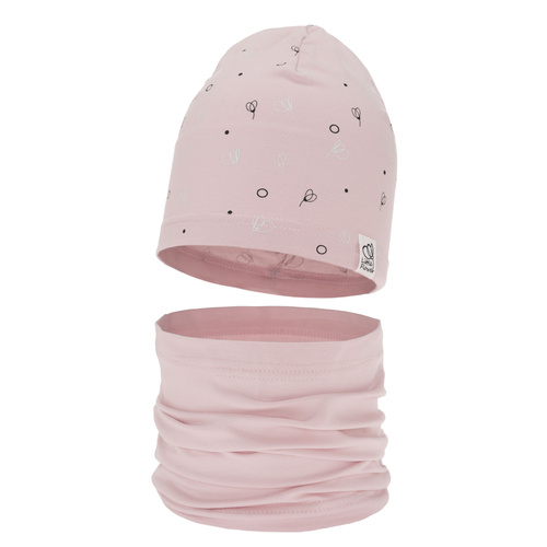 Pige efterår/forår sæt: hue og halsvarmer, pink, bomuld, Fiora