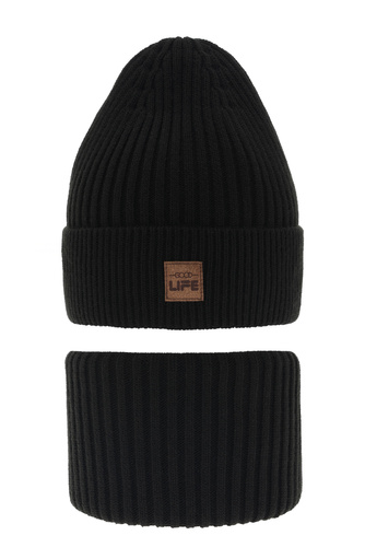 Dreng vintersæt: hue og halsvarmer, sort, Basilio