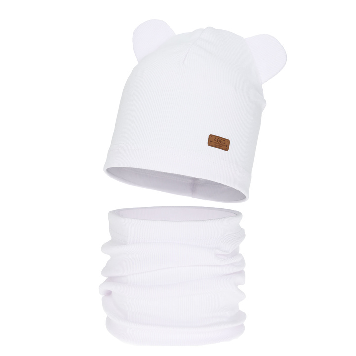 Pige efterår/forår sæt: hue og halsvarmer, bomuld, hvid Georgea