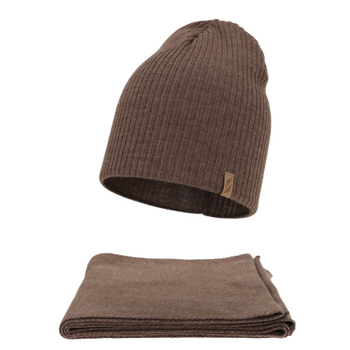 Dame vintersæt: hue og tørklæde, brun, Fena