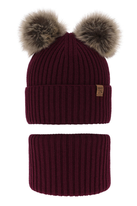 Dreng vintersæt, oxford, med to pomponer (garn), bordowy, komplet