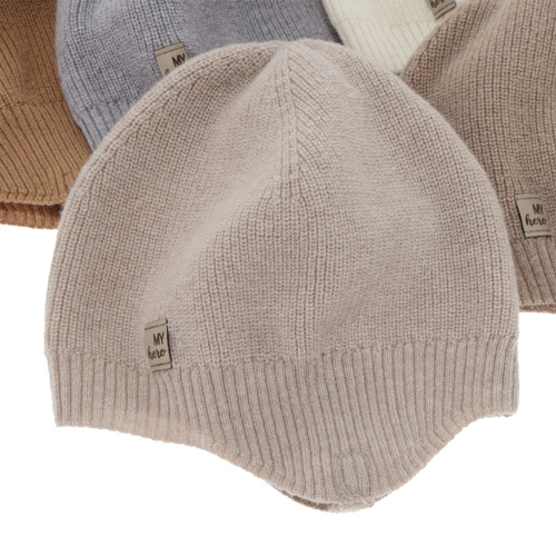 Dreng efterår/forår hue, mørkebeige, merino uld med kashmir, med bindebånd, Tono