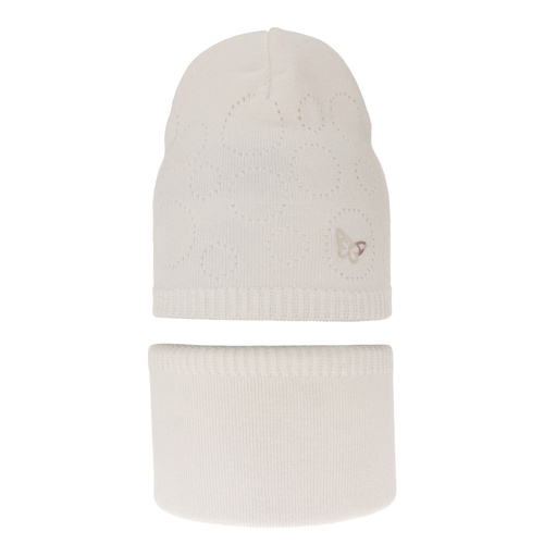 Pige efterår/forår sæt: hue og halsedisse, med bomuld, cremefarvet, ajour, Amarilla