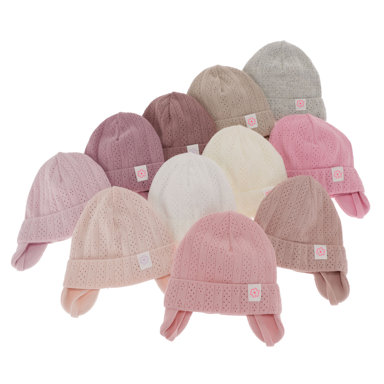 Pige efterår/forår hue, lys pink, med bindebånd, åben Lucrezia