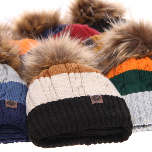 Dreng vintersæt: hue og halsrør, grå, med garn pompon, Karmel