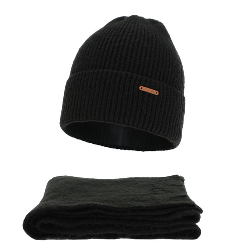 Dame vintersæt: hue og tørklæde, beige, med merinould, Seala