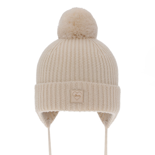 Pige vinterhue, lyserød, med merinould, foret med uld, med bindebånd, Hakkari