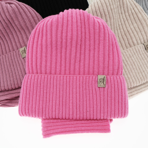 Pige vintersæt: hue og halsvarmer, pink, 100% Merino Uld, Patricia