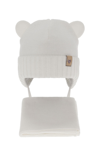 Pige vintersæt: hue og tørklæde, hvid, med bindebånd, Alice