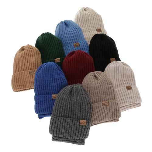 Dreng vintersæt: hue og halsvarmer, camel, med merinould, Karmin