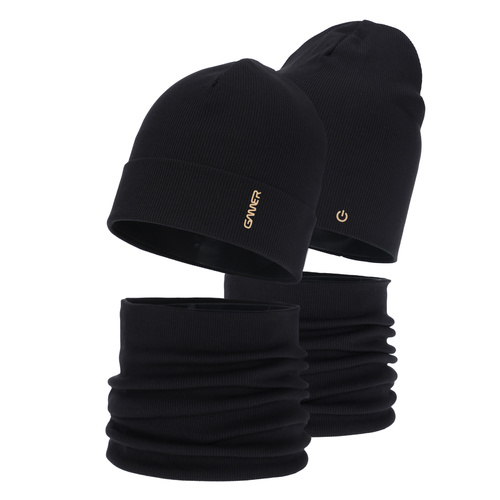 Dreng efterår/forår sæt: hue og halsvarmer, bomuld, sort, Desider