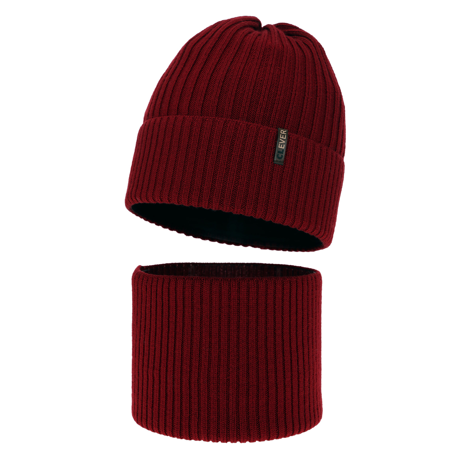 Dreng vintersæt: hue og halsrør, vinter, bordeaux, 100% merinould, Gizmo