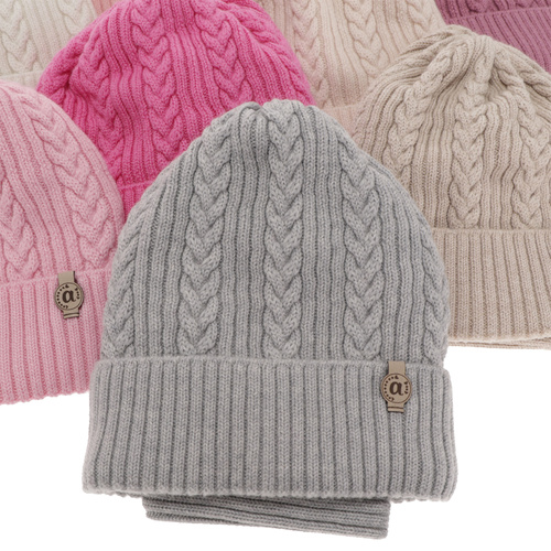 Pige vintersæt: hue og halsvarmer, cremefarvet, med 100% Merino Uld, Jenny