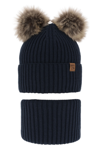 Dreng vintersæt, granatfarvet, med to pomponer (garn), Oxford