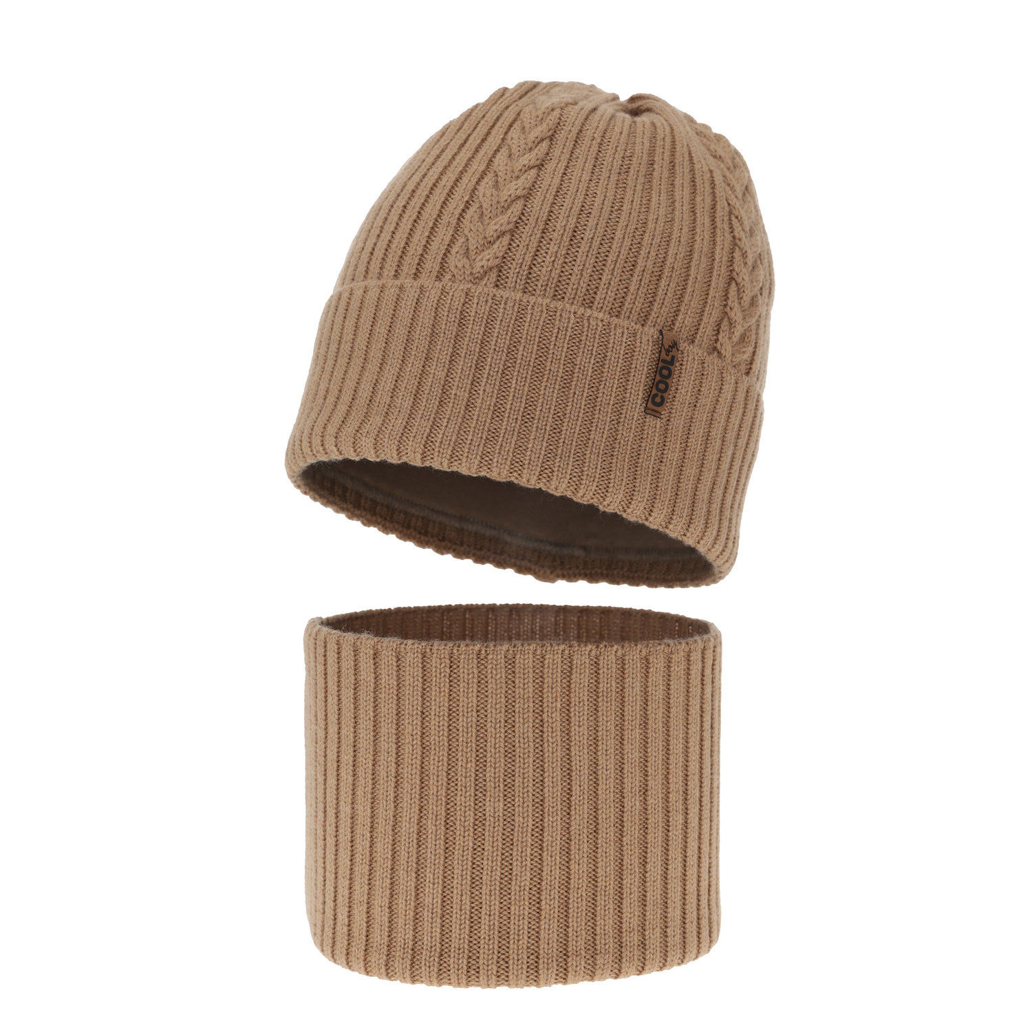Dreng vintersæt: hue og halsvarmer, camel, 100% Merino Uld, Wilson