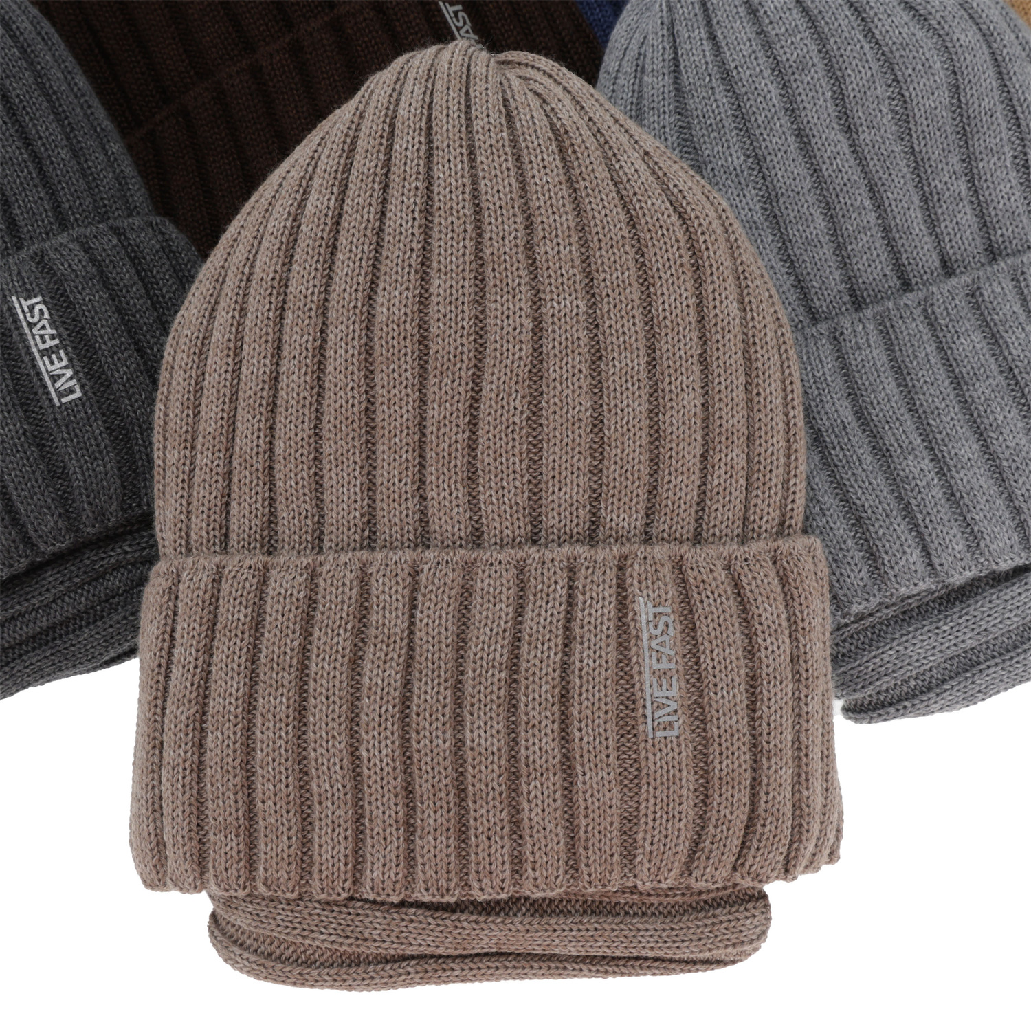 Dreng vintersæt (hue og halsvarmer), lysebrunt, med merinould, foret med fleece, Banasko