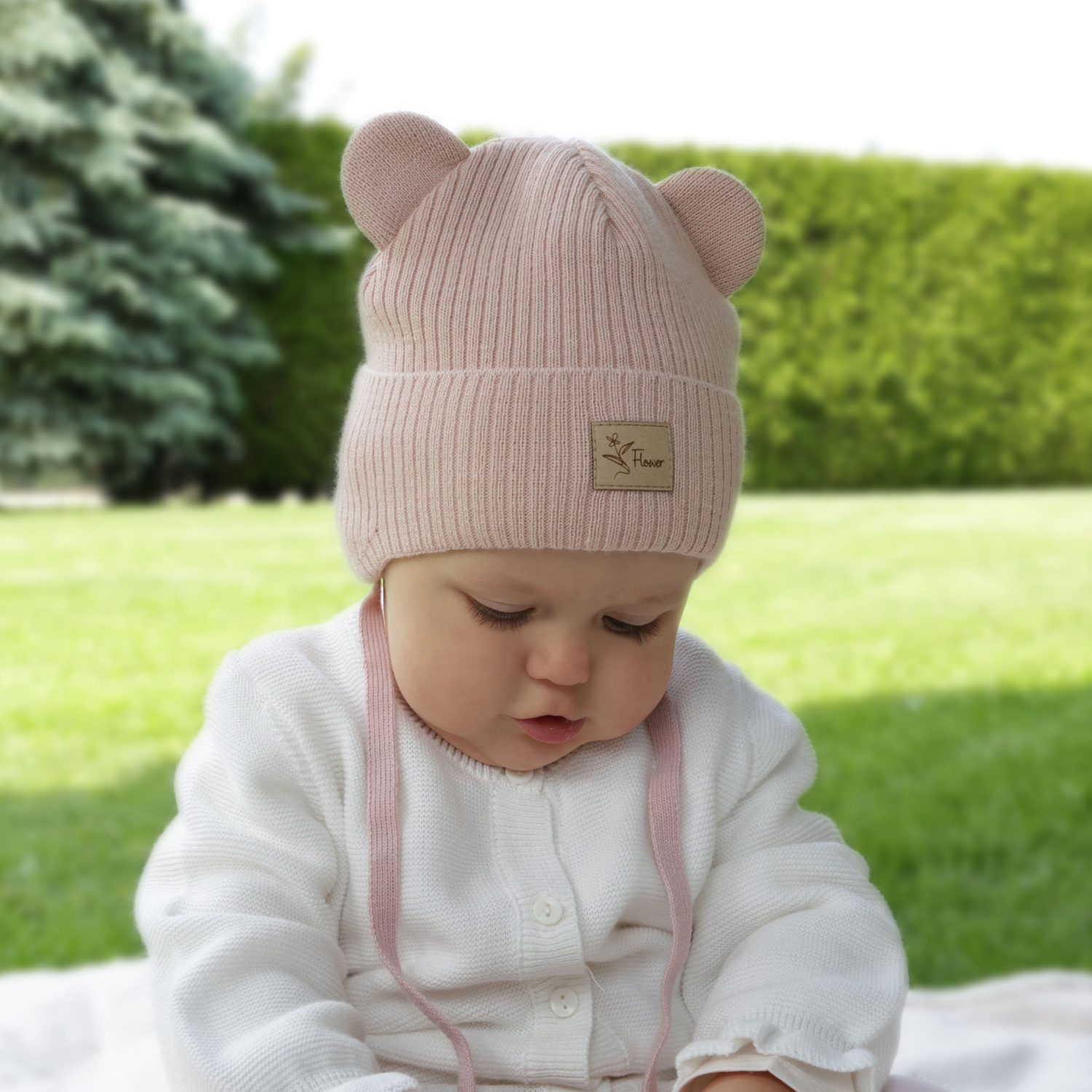 Pige efterår/forår hue, beige, med bindebånd, Djona