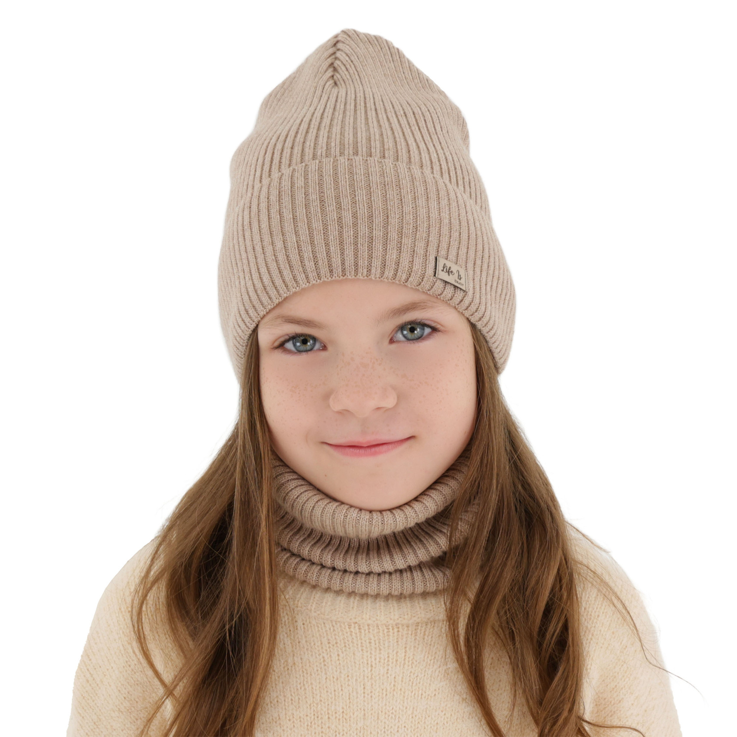 Pige efterår/forår sæt: hue og halsvarmer, rosa, med 100% Merino uld, Itra