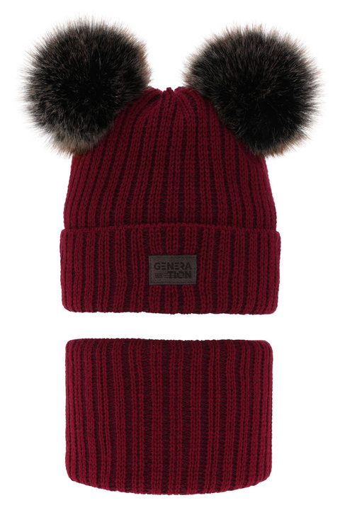 Dreng vintersæt: hue og halsrør, rød, med to pomponer, Tokio