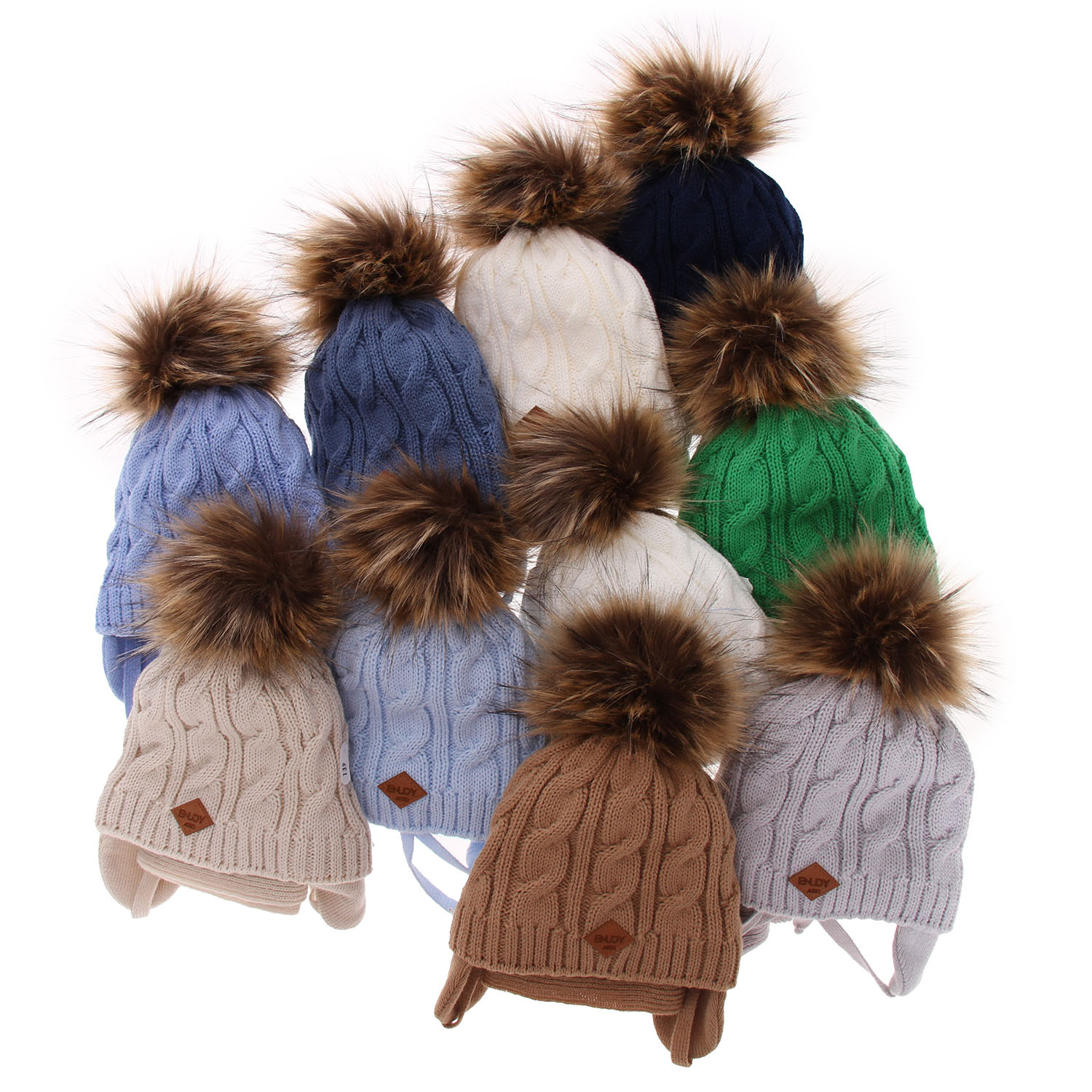 Dreng vintersæt: hue og tørklæde, camel, Med garn pompon, Minor