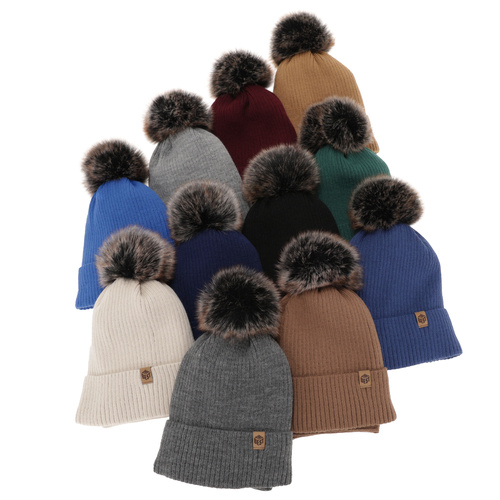 Dreng vintersæt, sort, med garn pompon, Wizar