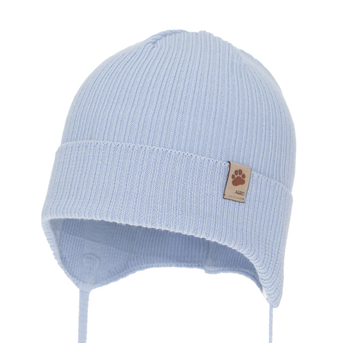 Dreng efterår/forår hue, lyseblå, med bindebånd, 100% bomuld, Elmar