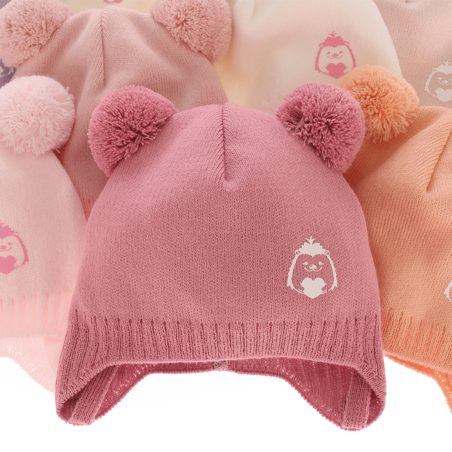 Pige efterår/forår hue, lilla, med to pomponer, med bindebånd, Bunia