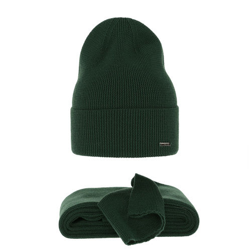 Dame vintersæt: hue og tørklæde, vinter, grøn, med merinould, Melpomena