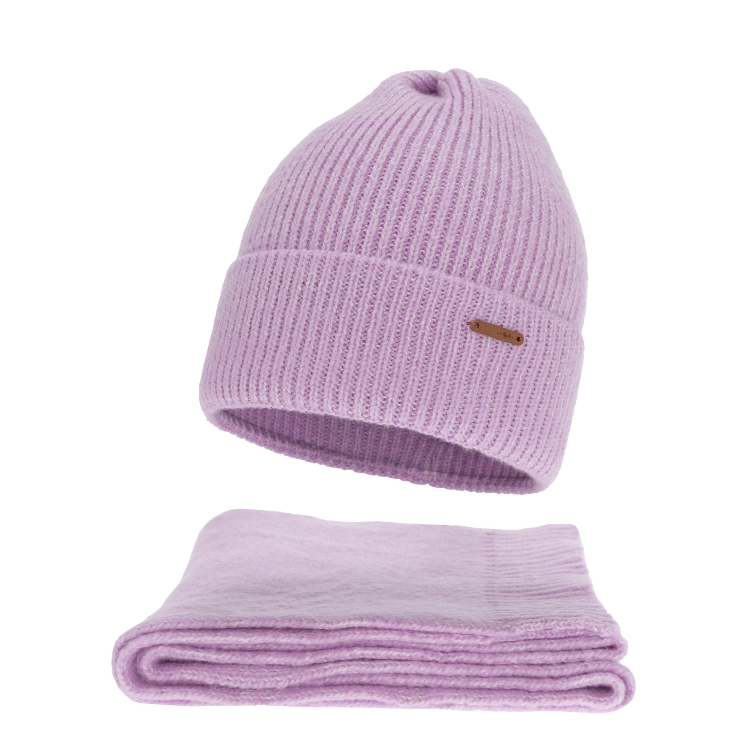 Dame vintersæt: hue og tørklæde, lilla, med merinould, Seala