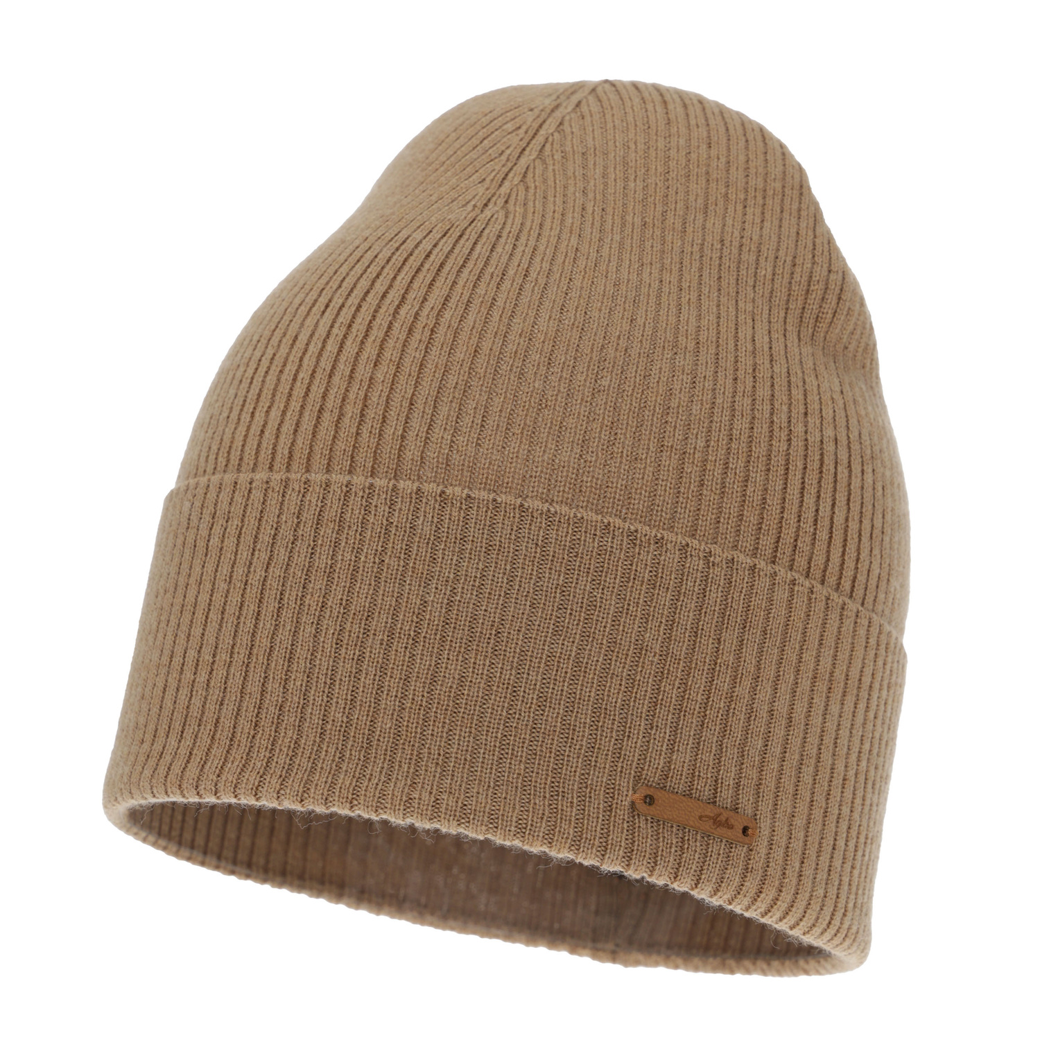 Dame efterår/forår hue, camel, 100% Merino Uld, Flerra