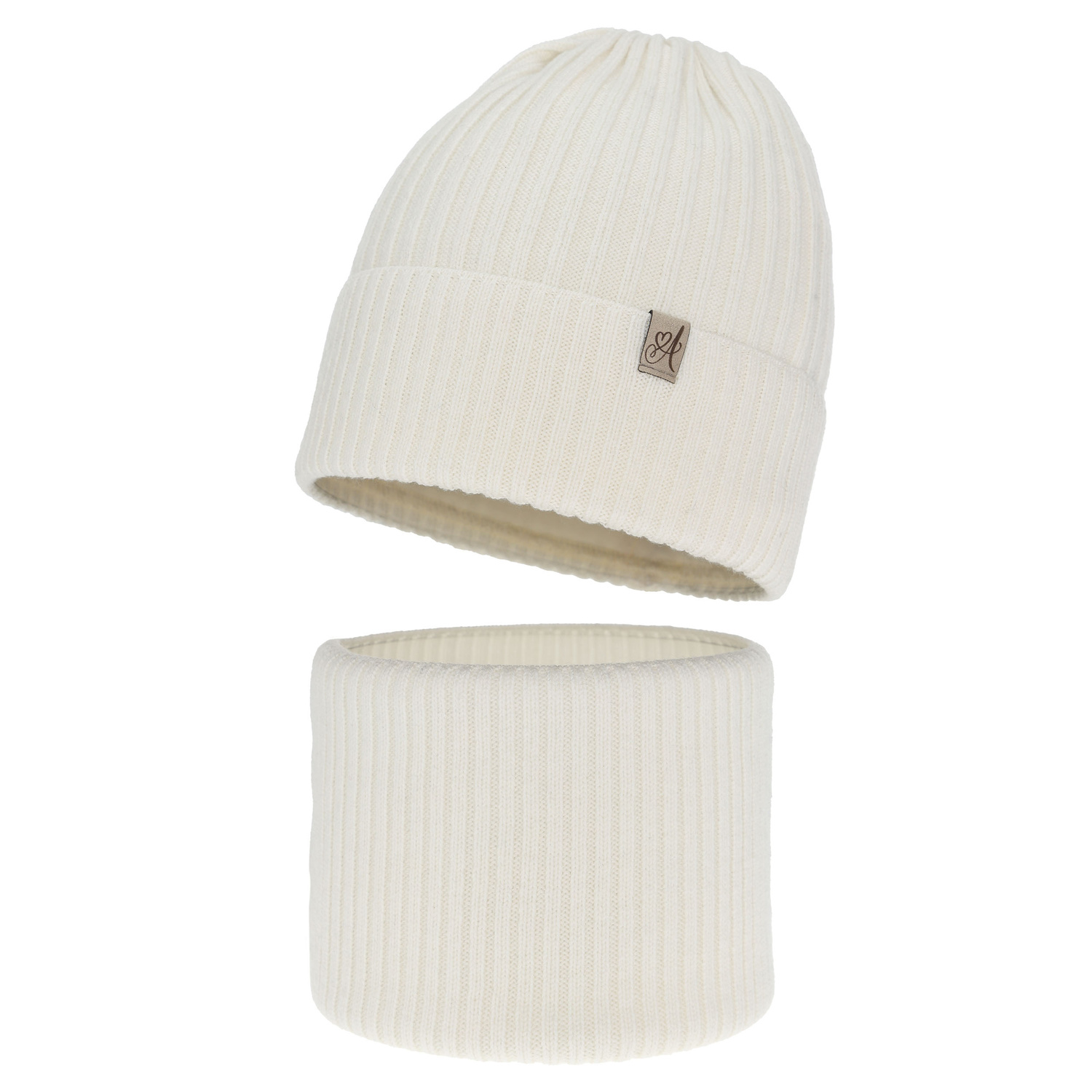 Pige vintersæt: hue og halsvarmer, hvid, med merinould, Patricia