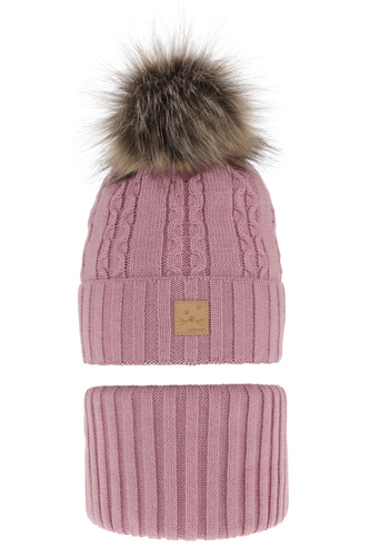 Pige vintersæt: hue og halsrør, violet, med garn pompon, Alexia