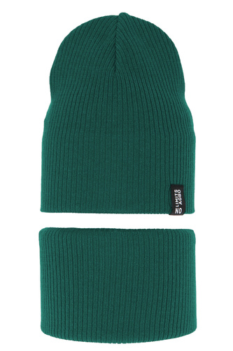 Dreng efterår/forår sæt: hue og halsvarmer, med bomuld, smaragd Tunis