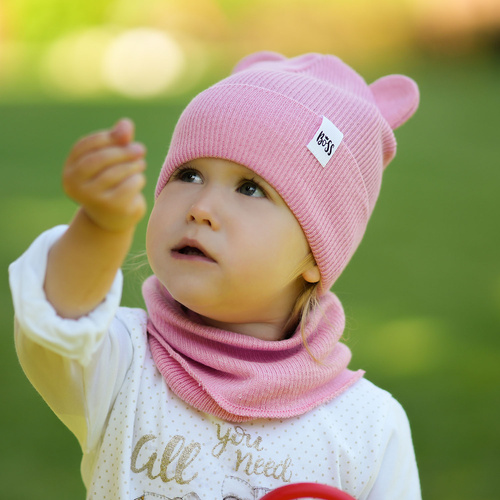 Pige efterår/forår sæt: hue og halsvarmer, med bomuld, rosa, Kajra