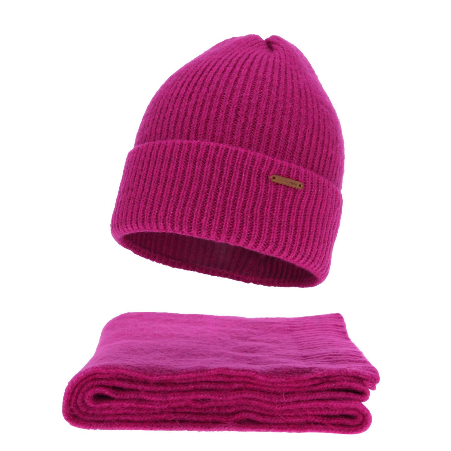 Dame vintersæt: hue og tørklæde, amarant, med merinould, Seala